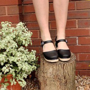 Swedish Clogs Low Wood Black Leather by Lotta from Stockholm Size 38